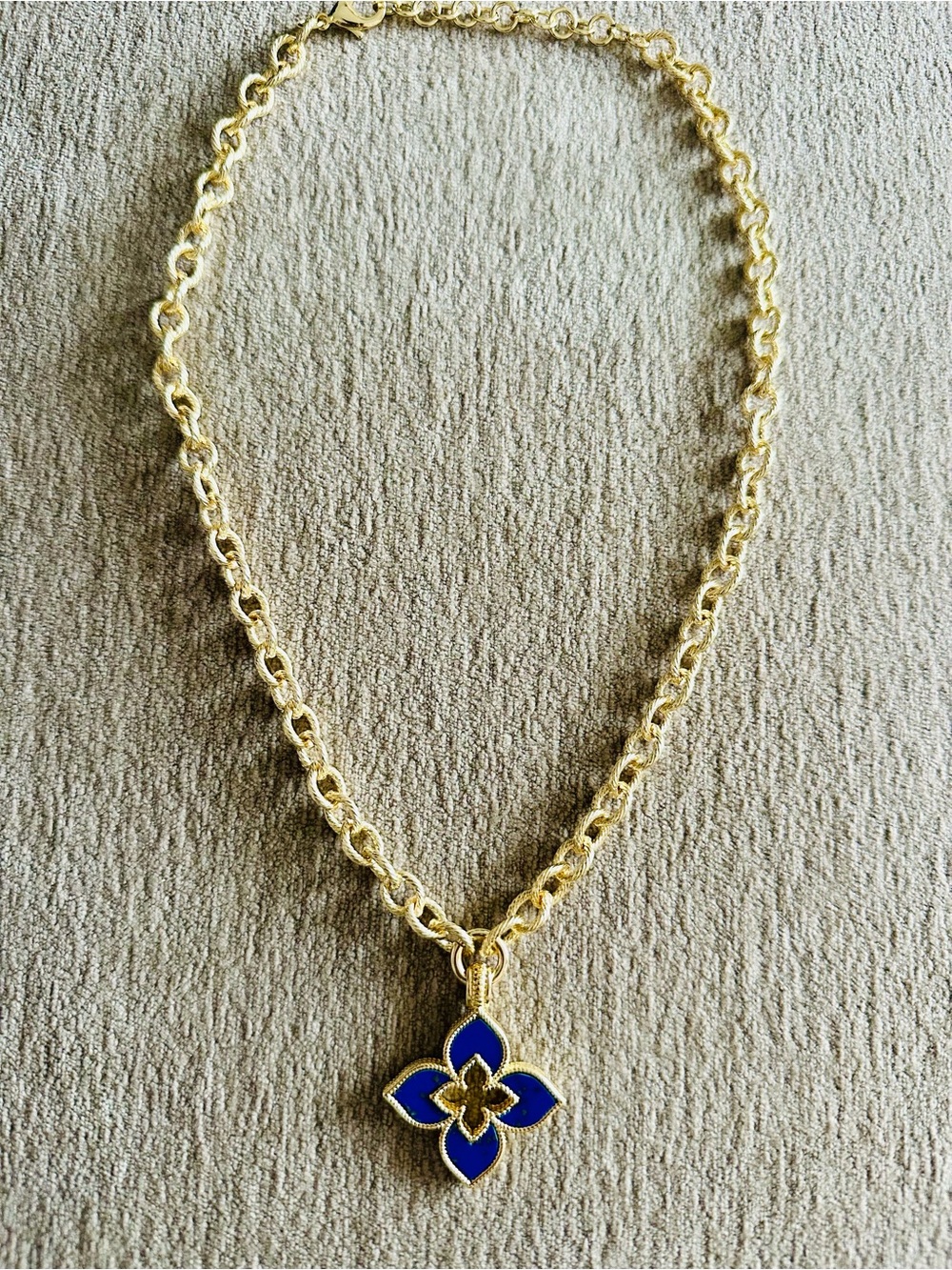 Gold Plated Chain with Lapis Lazuli Flower Pendant - Picture 2 of 4